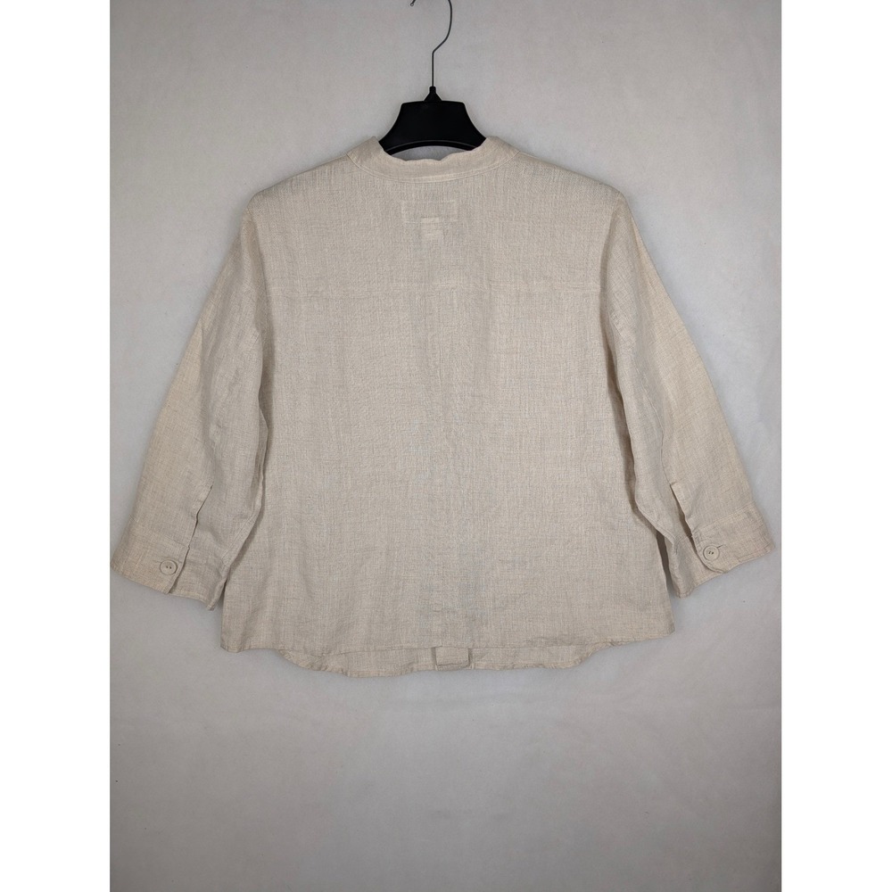 Women's 14 Liz Claiborne Beige Linen Button Front Shirt 3/4 Length Sleeves - Picture 4 of 9
